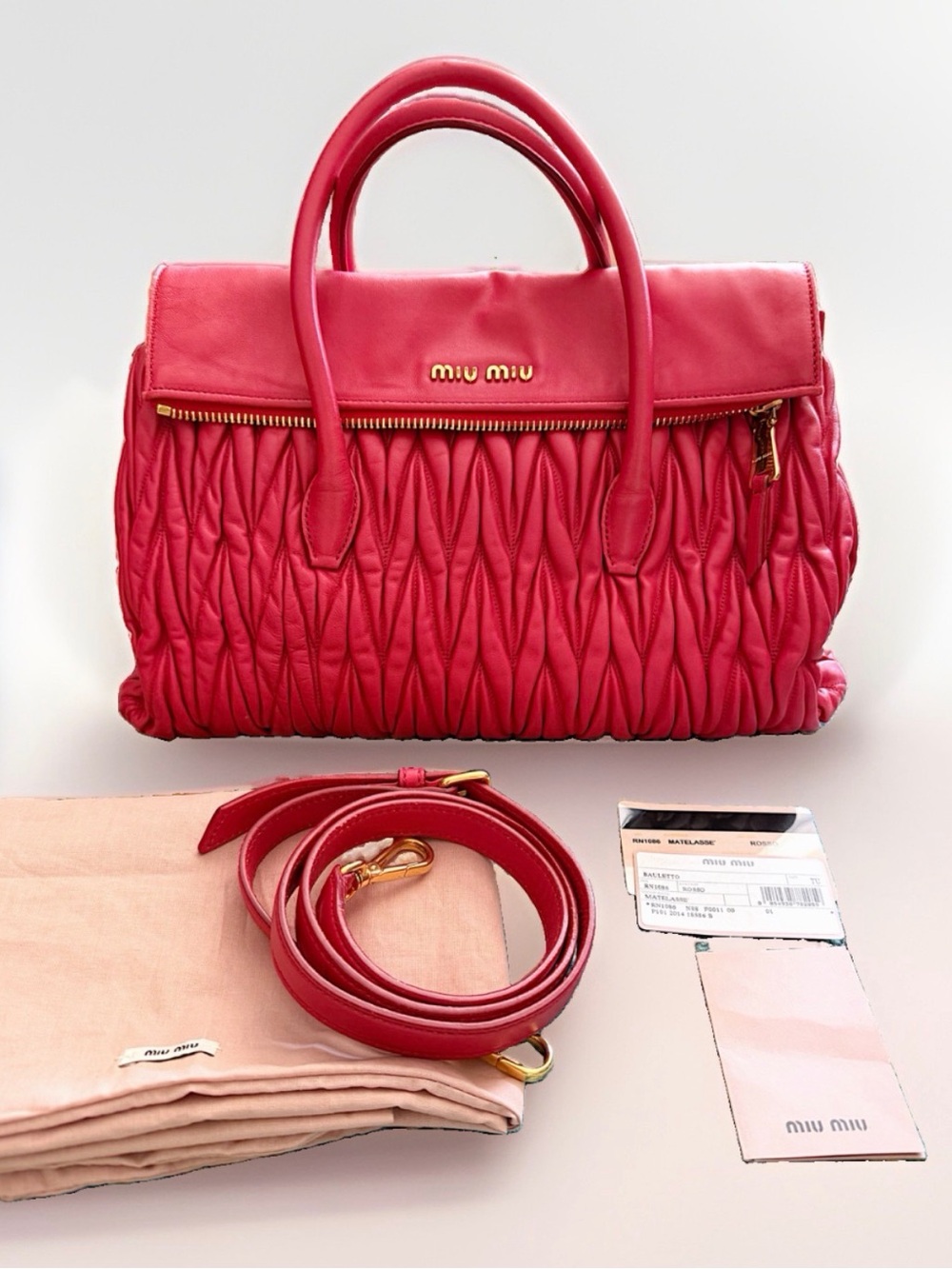 Miu Miu red nappa leather joie matelasse satchel crossbody red bag